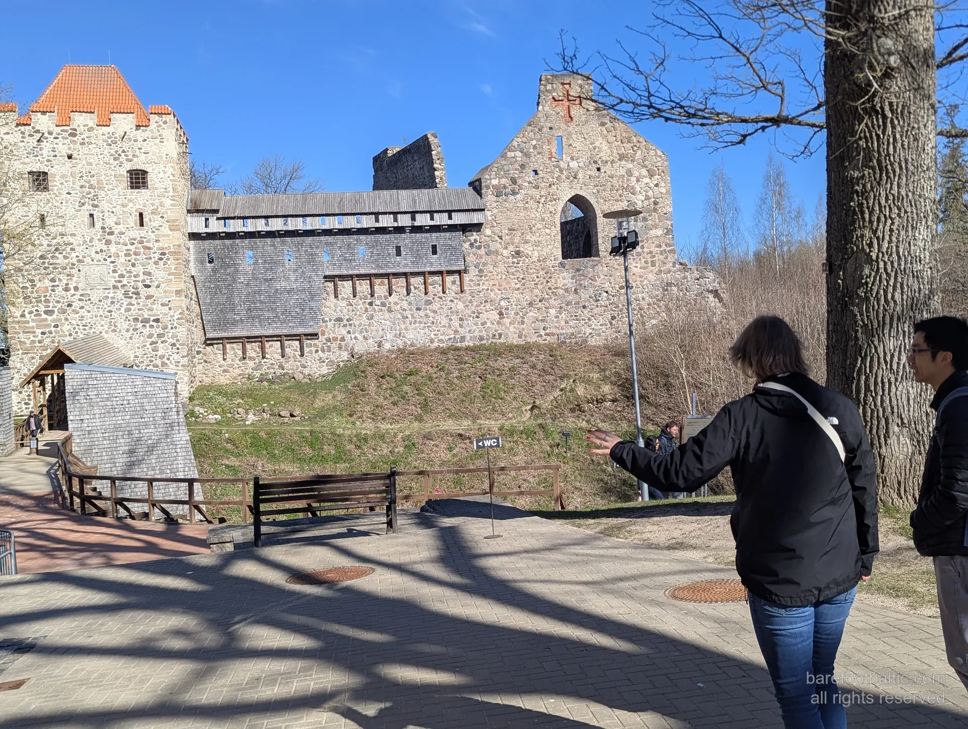 Path to the Sigulda Medieval Castle ruins, with visitors